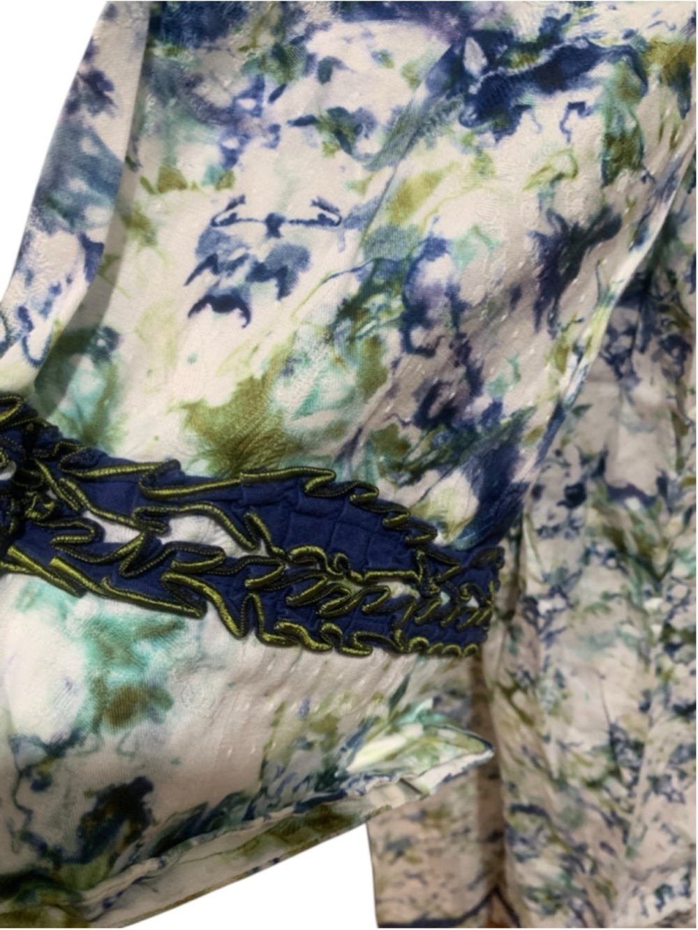 Vntg 70’s handmade tie dye elbow sleeve house dress w/huge sweep sz L - Picture 4 of 8